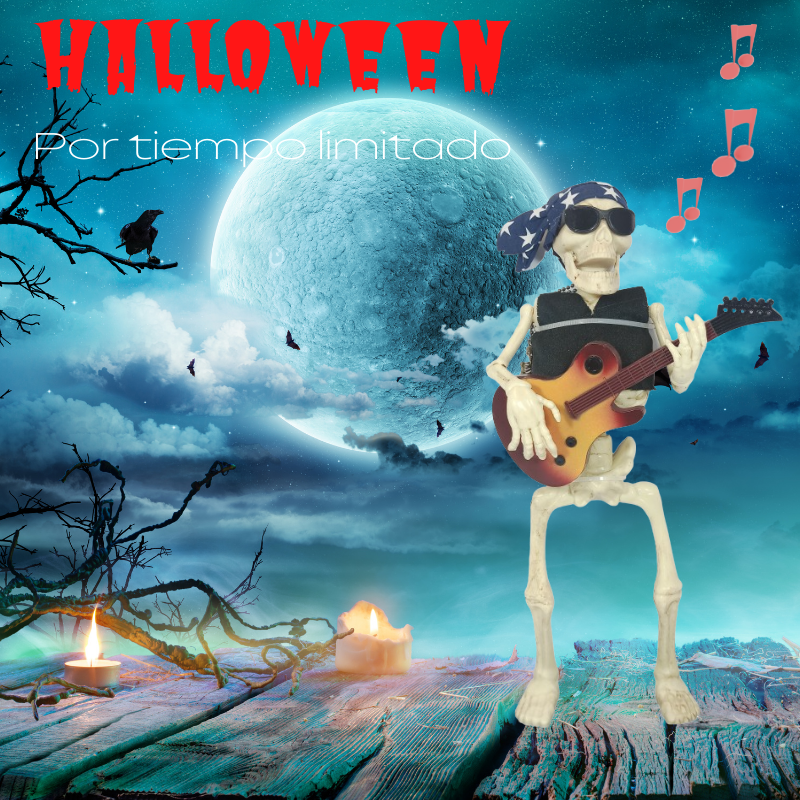 Calavera Guitarrista (Pañuelo azul, 37 CM de alto)