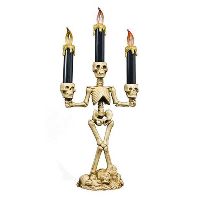 Aterrador Candelabro Led De Halloween - (3 Velas) Calaveras Humanas