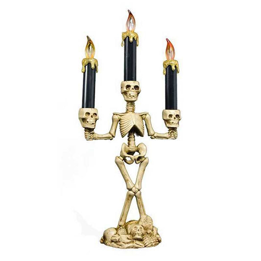 Aterrador Candelabro Led De Halloween - (3 Velas) Calaveras Humanas