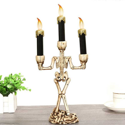 Aterrador Candelabro Led De Halloween - (3 Velas) Calaveras Humanas