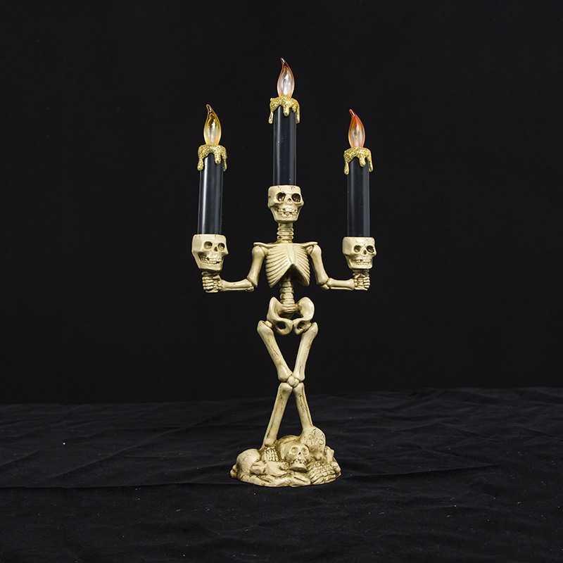 Aterrador Candelabro Led De Halloween - (3 Velas) Calaveras Humanas