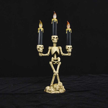 Aterrador Candelabro Led De Halloween - (3 Velas) Calaveras Humanas