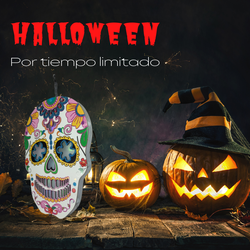 Tarjetas Dobles Led Colgante O De Sobremesa (Calavera Blanca Día De Los Muertos)