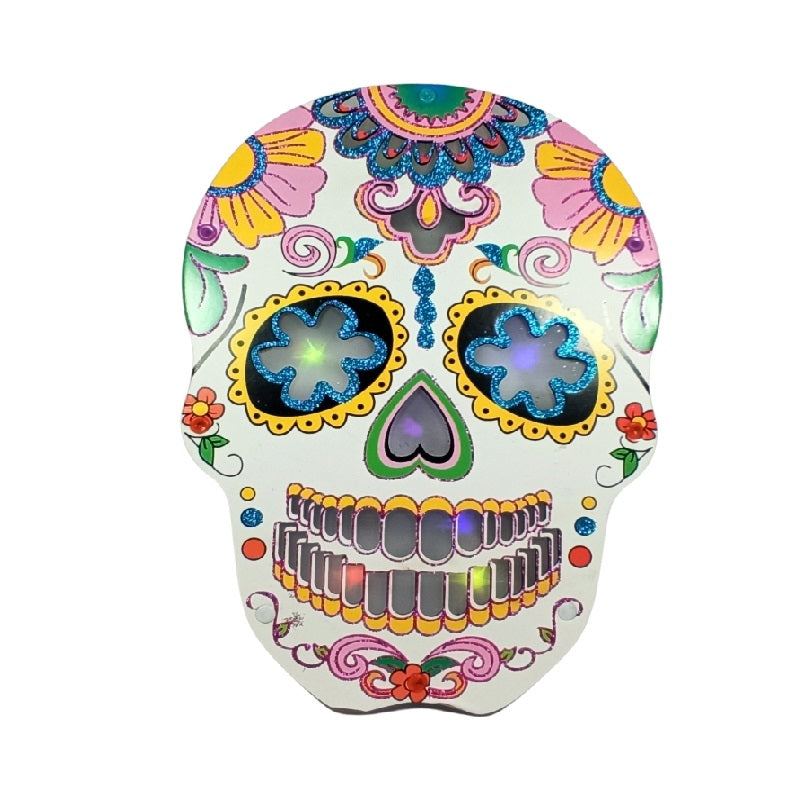 Tarjetas Dobles Led Colgante O De Sobremesa (Calavera Blanca Día De Los Muertos)