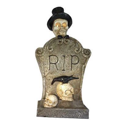 Espeluznante Lapida De Calavera Con Sombrero Y Ojos Led