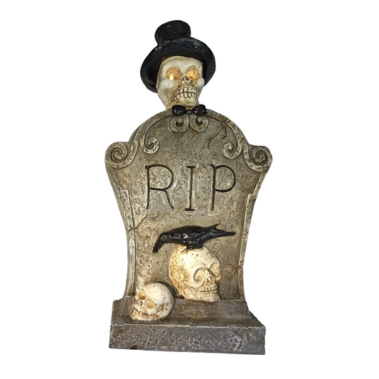 Espeluznante Lapida De Calavera Con Sombrero Y Ojos Led