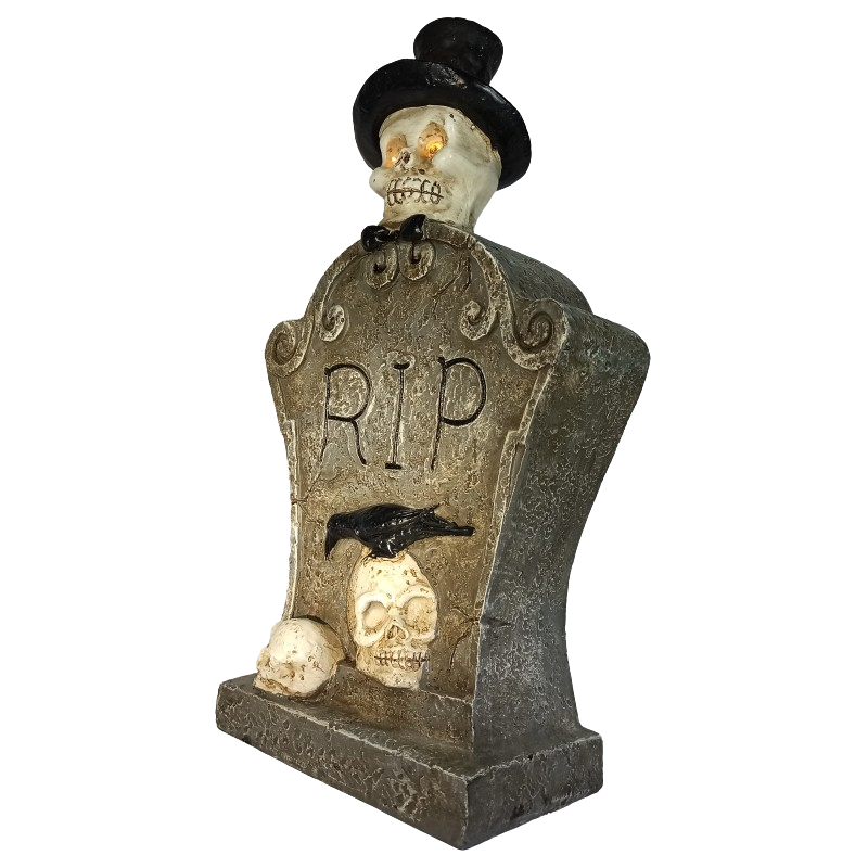 Espeluznante Lapida De Calavera Con Sombrero Y Ojos Led