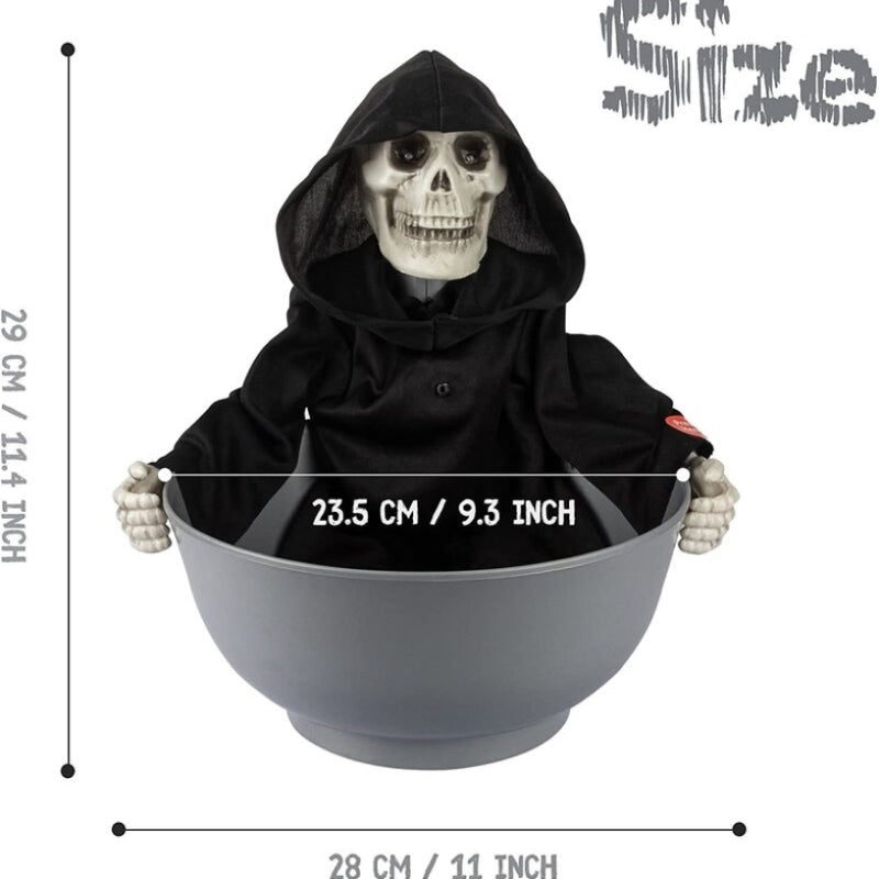 Calavera Halloween Animada Con Cuenco De Dulces Y Ojos Led Y Sonido