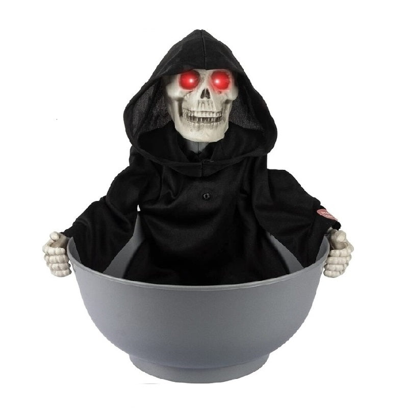 Calavera Halloween Animada Con Cuenco De Dulces Y Ojos Led Y Sonido