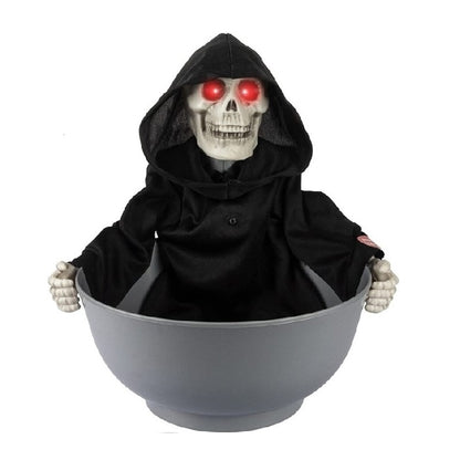Calavera Halloween Animada Con Cuenco De Dulces Y Ojos Led Y Sonido