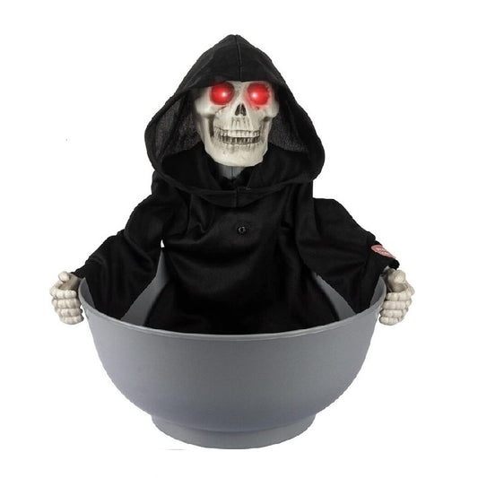 Calavera Halloween Animada Con Cuenco De Dulces Y Ojos Led Y Sonido