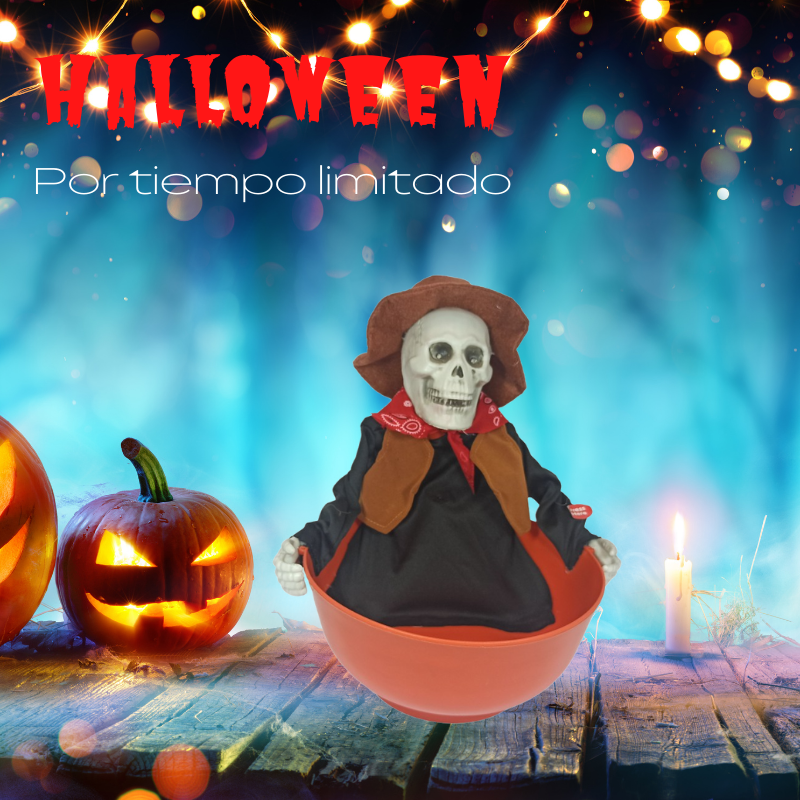 Calavera Interactiva para contener dulce con Sonido y Luz (Vaquero)