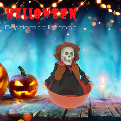 Calavera Interactiva para contener dulce con Sonido y Luz (Vaquero)