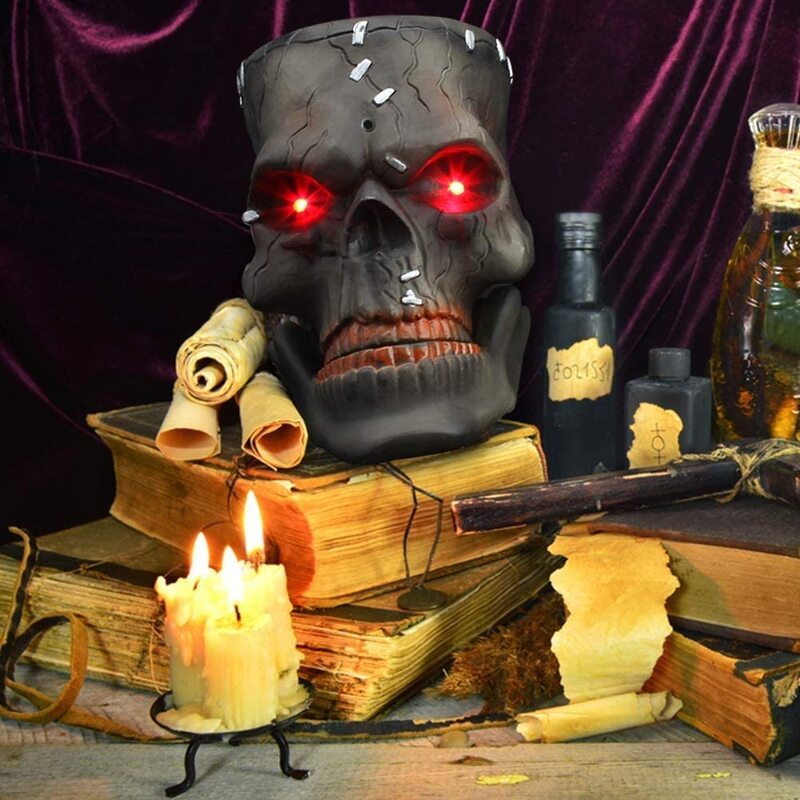 Cráneo Negro Halloween, Ojos Brillantes, Sonidos Espeluznantes Y Movimiento