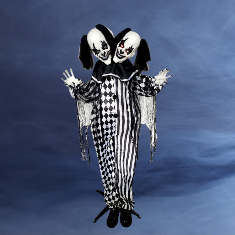 Payaso Doble Cabeza Animatronics 170 Cm Halloween