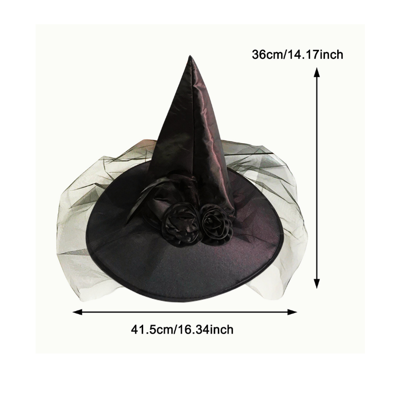 Sombrero De Bruja Morado Con Rosa Y Velo Corto