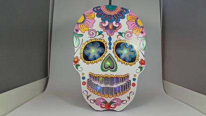 Tarjetas Dobles Led Colgante O De Sobremesa (Calavera Blanca Día De Los Muertos)